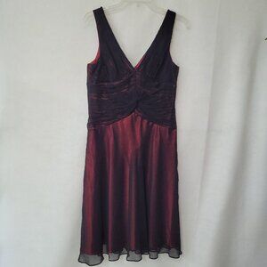 Adrianna‎ Papell Dress Women10P Black Red Sheer Overlay Gothic Romantic Party